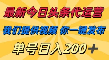 最新今日头条代运营,我们提供视频,你一键发布,单号日入200+【揭秘】-轻创终点站